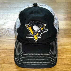 Black and White Trucker Hat with Penguin Logo